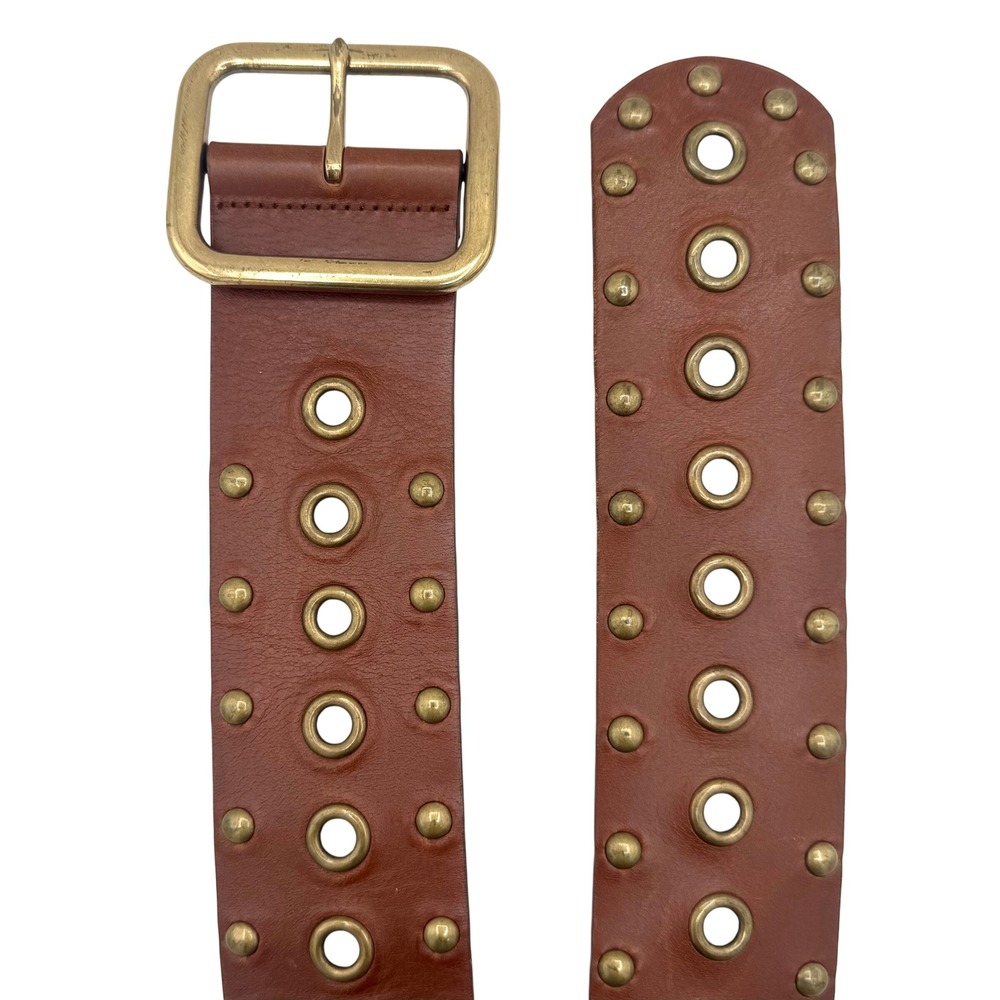 1980s Wide Brown Leather Studded Grommet Belt The Limited Size S
